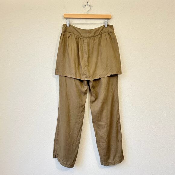 GIUSTO DAMA Skirted Pants Brown Wrap Straight Leg Linen Lightweight - Picture 2 of 15